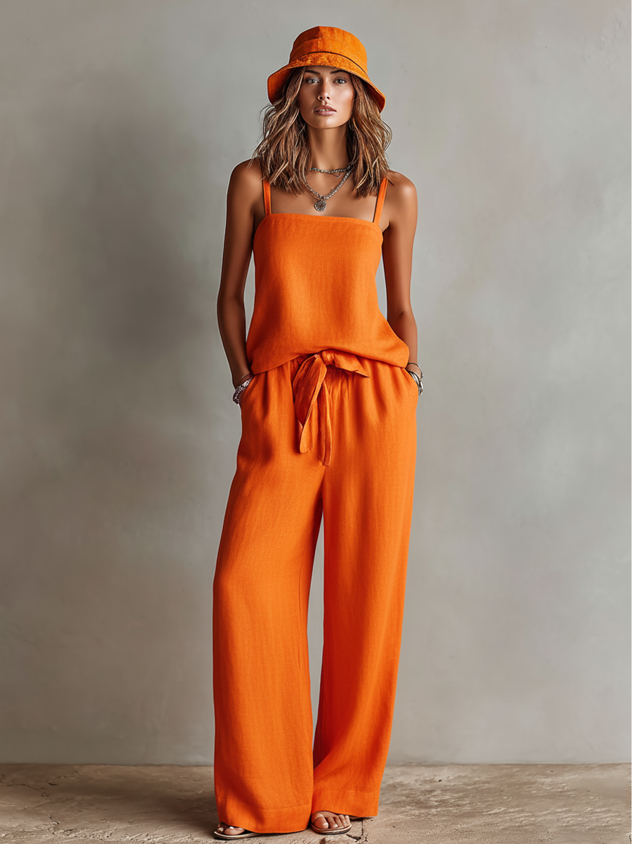 Square Neck Cami Top and Wide Leg Pants Two Piece Set 2
