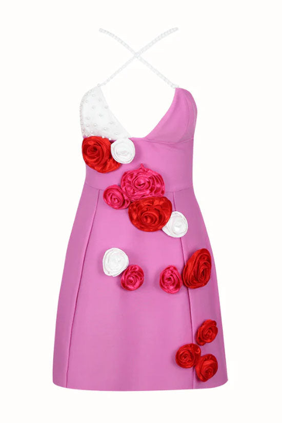 Rosette Applique Pearl Strap Bustier A-Line Bandage Mini Dress - View 4