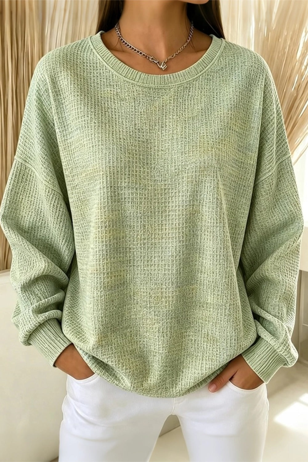 Crew Neck Tie Dye Waffle Knit Sweatshirt 6