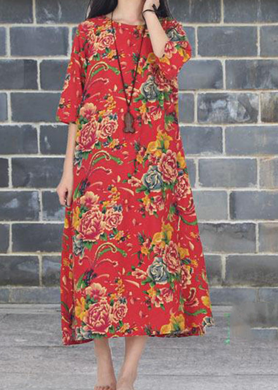 Floral Print Round Neck Half Sleeve Loose Oversized Maxi Dress - View 4