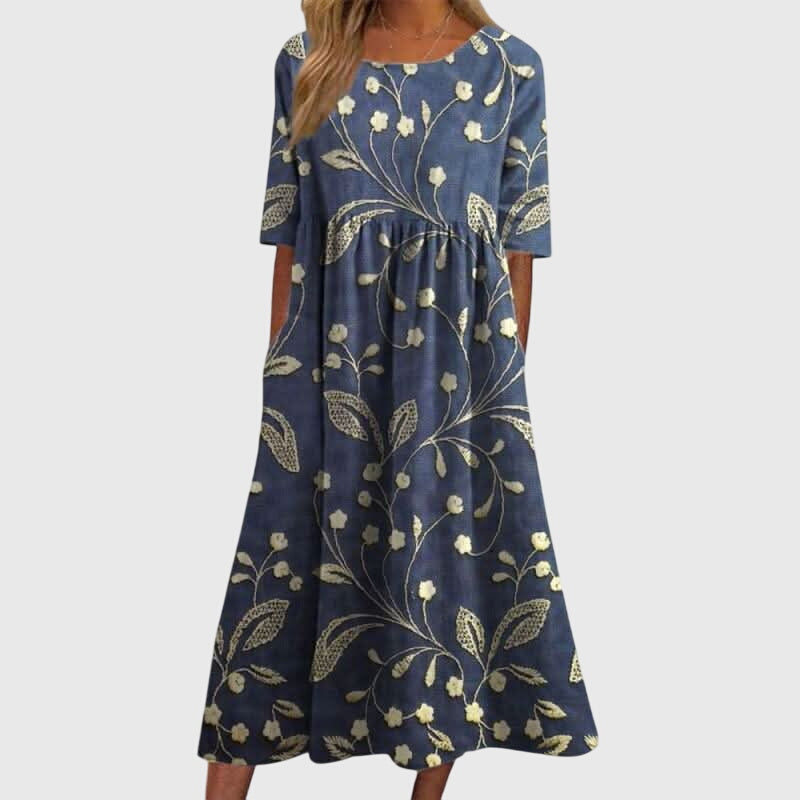 Floral Round Neck Half Sleeve Pocket Maxi Dress 2