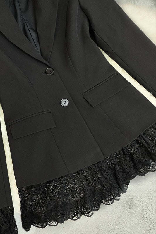 Black Lace Panel Long Sleeve Blazer