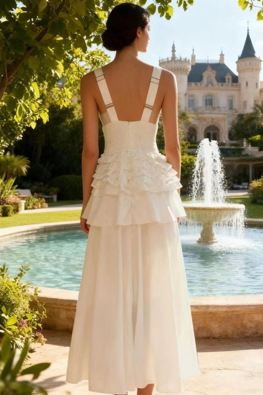 Deep V-Neck Sleeveless Corset Tiered Fit and Flare Midi Dress - View 4