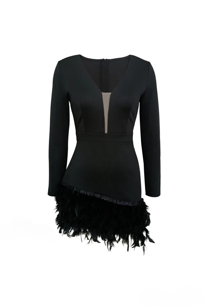 V Neck Feather Pack Mini Dress - View 6
