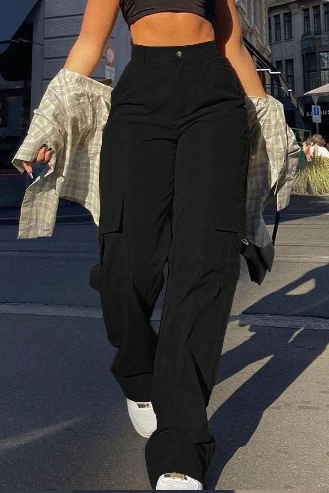 High Waist Multi-Pocket Cargo Straight-Leg Cargo Pants