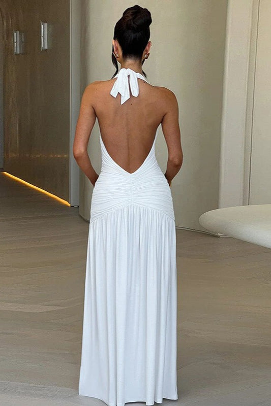 Halter V-Neck Backless Ruched Slit Cocktail Dress - View 4