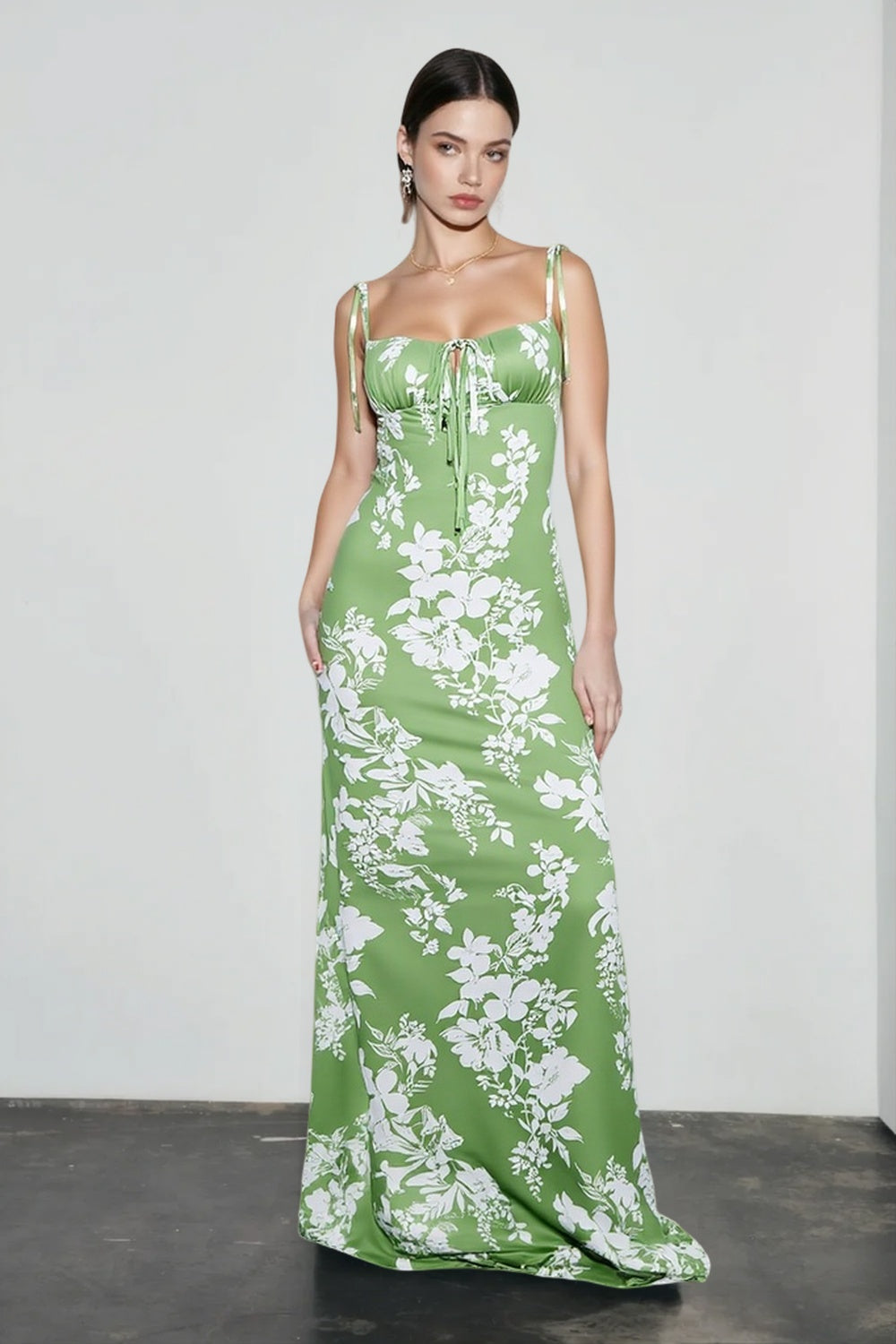 Backless Ruched Bodycon Floral Maxi Dress