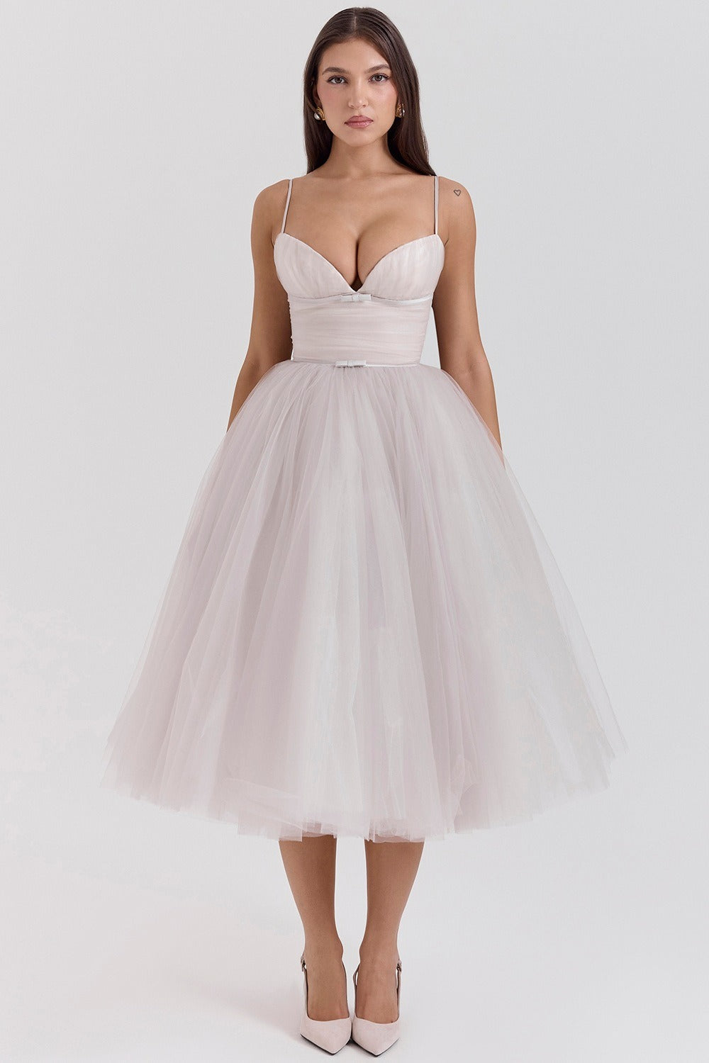 Tulle Sweetheart Spaghetti Strap Corset Fit and Flare Midi Dress - View 10