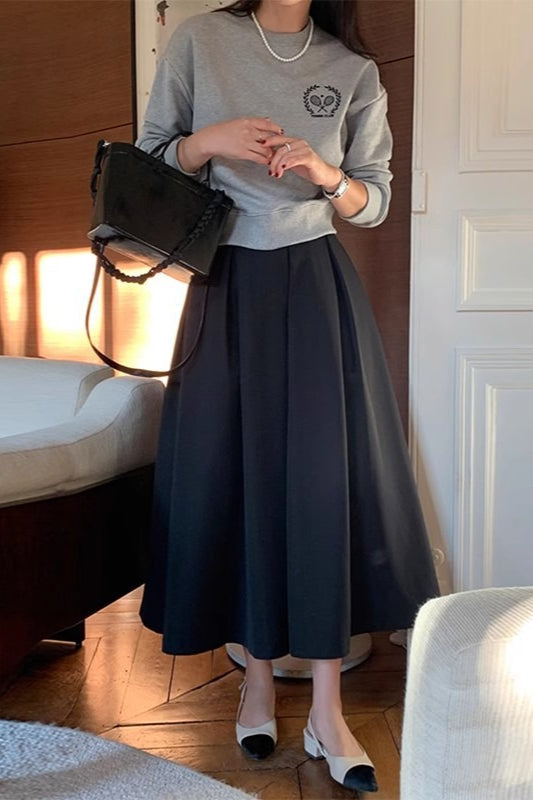High-Waist Pleated Denim Mini Skort