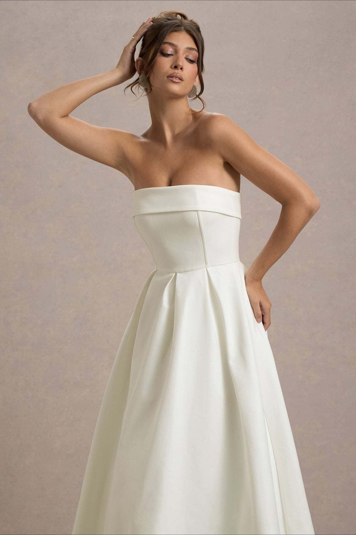Strapless Fold Over Neck Box Pleat A-Line Midi Cocktail Dress - View 8