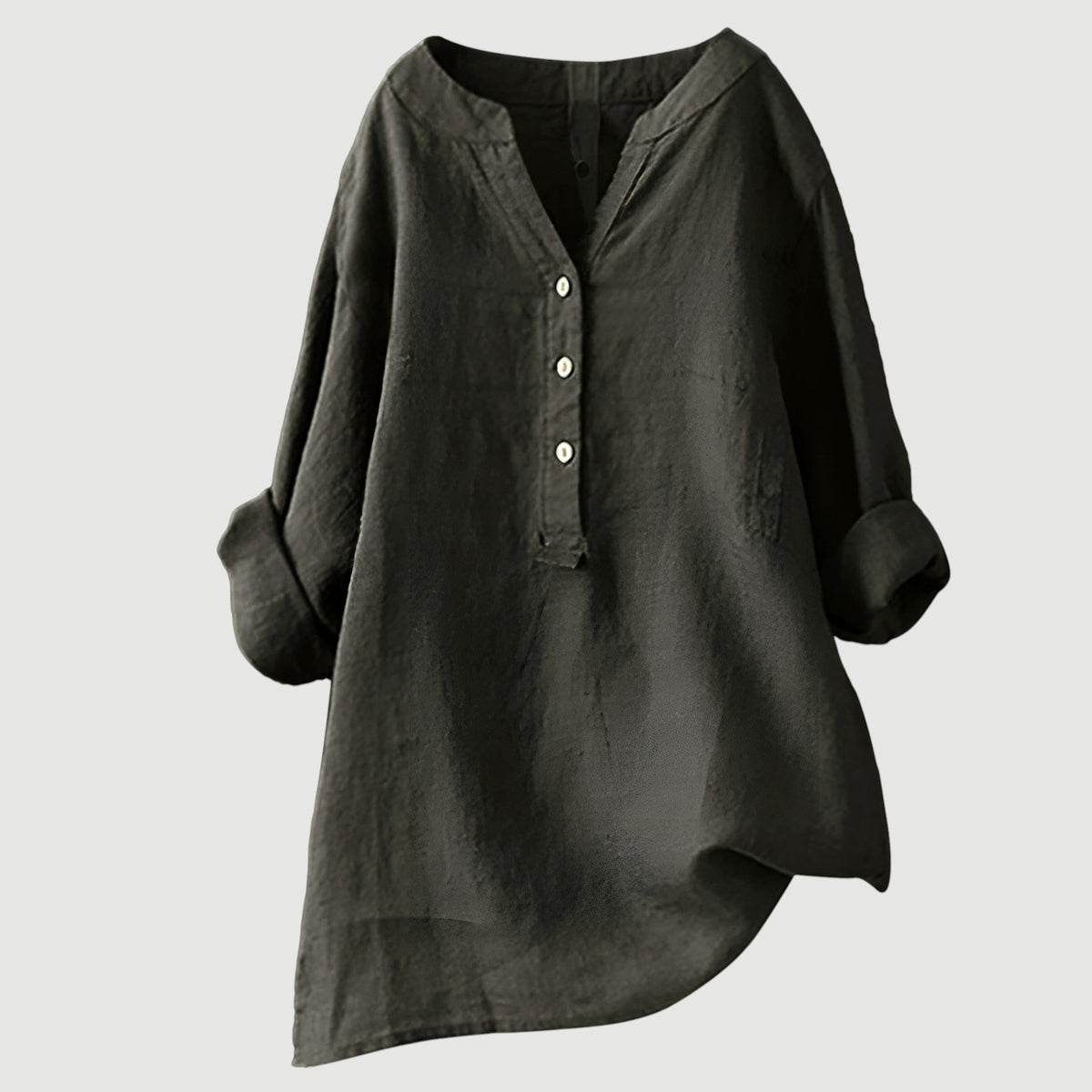 Notch V-Neck Half Button Long Sleeve Linen Blouse 12