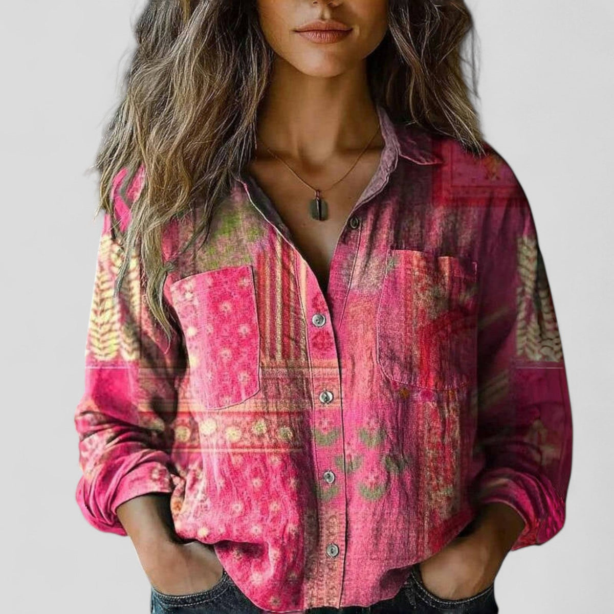 Floral Stripe Long Sleeve Button Front Collared Blouse 5