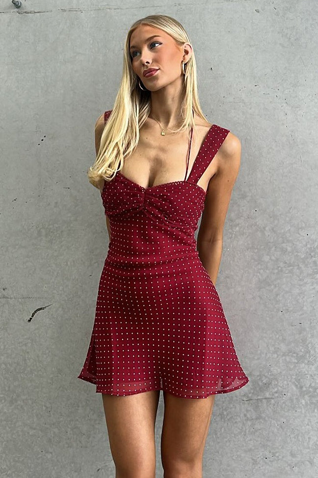 Sexy Chiffon Polka Dot Backless Tie Mini Dress