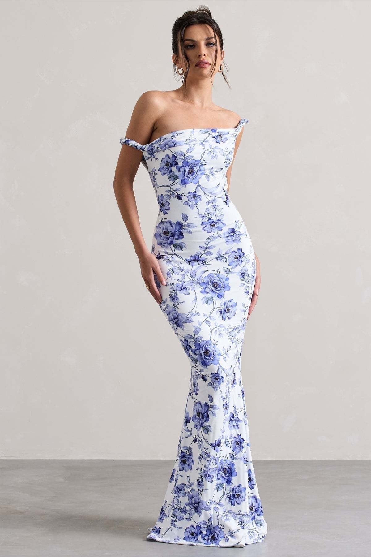 Floral Print One Shoulder Fishtail Bodycon Maxi Dress - View 12
