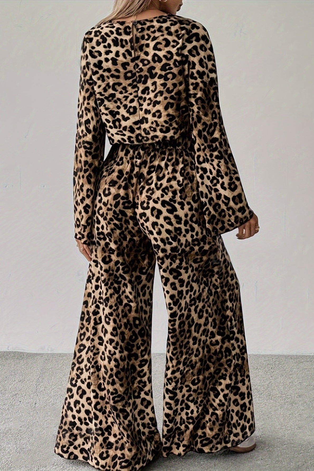 Leopard Print Loose Long Sleeve Pants Two Piece Set