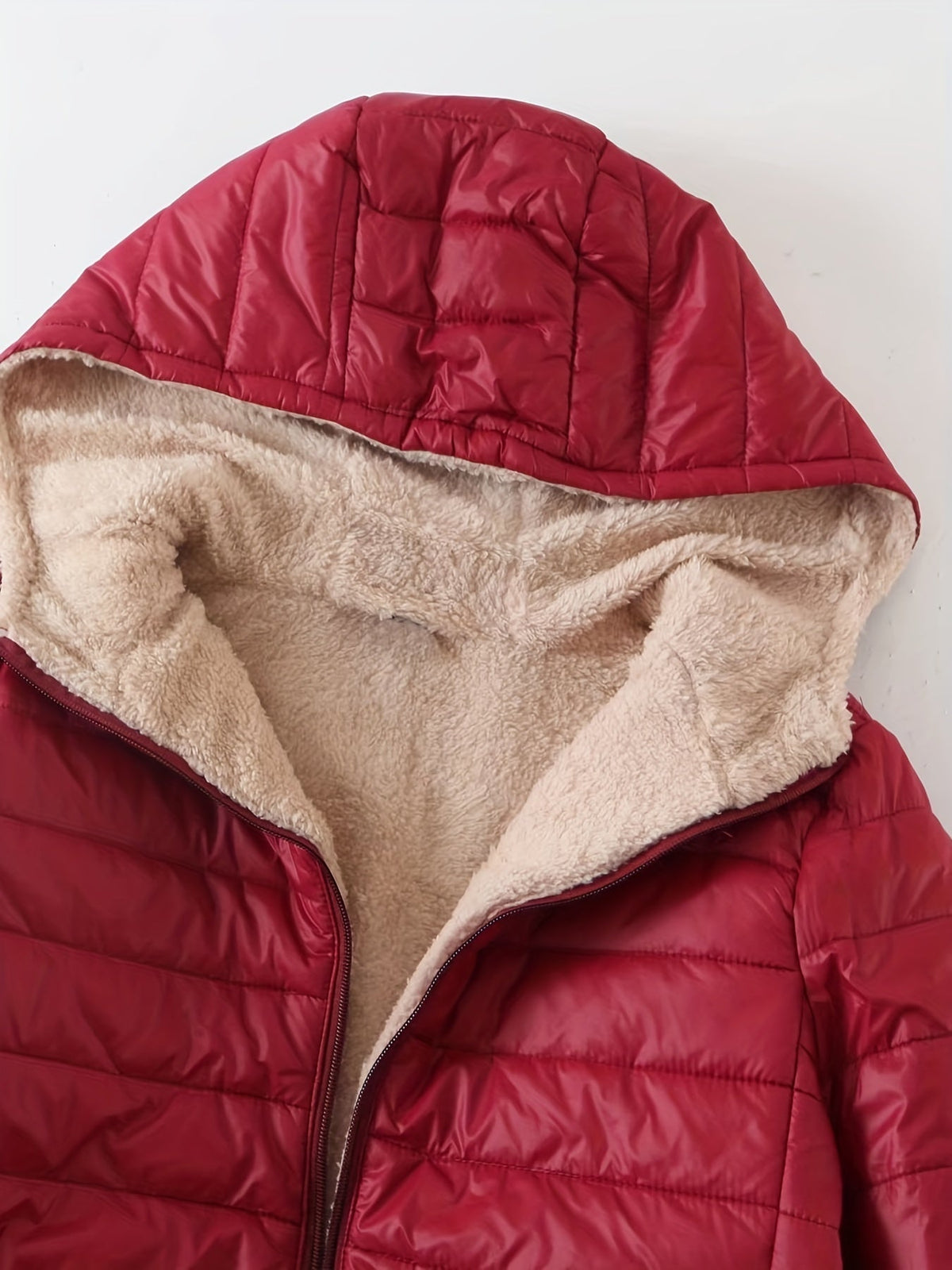 Hooded Fleece Lined Zip Front Longline Puffer Jacket 8