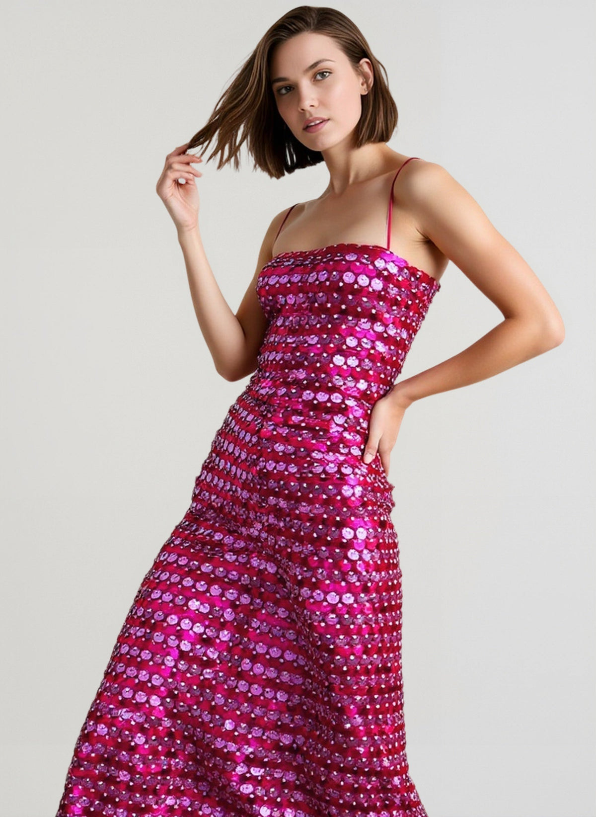 Sequin Striped Spaghetti Strap Square Neck Bodycon Midi Dress - View 12