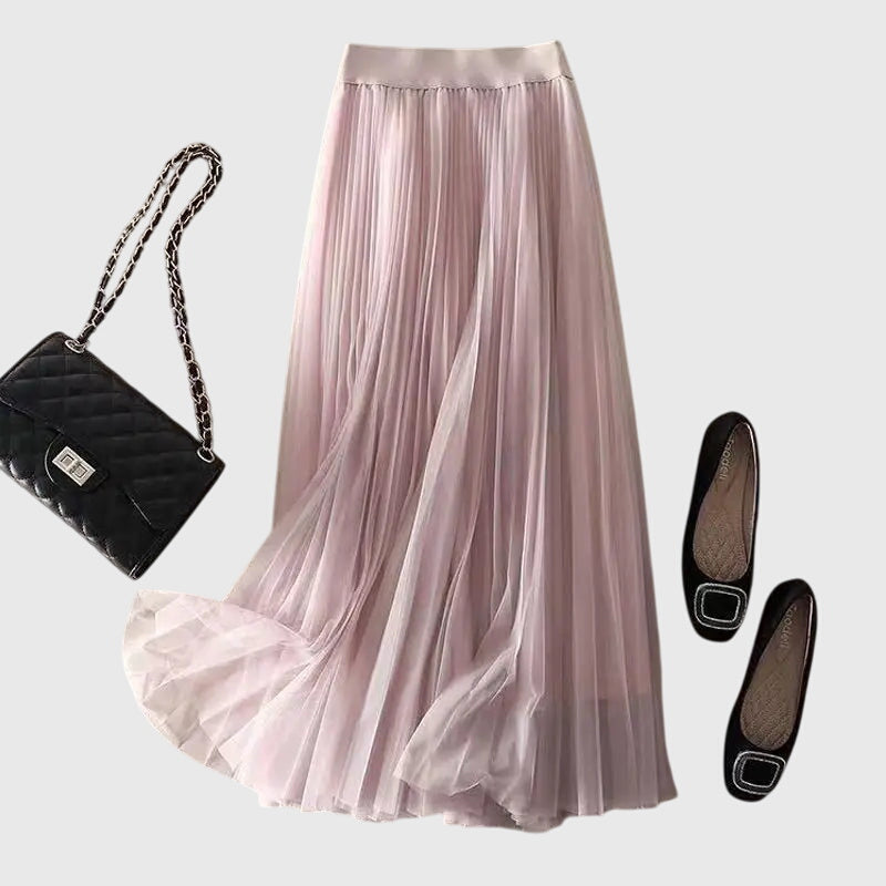 High Waist Pleated Tulle Maxi Skirt 2