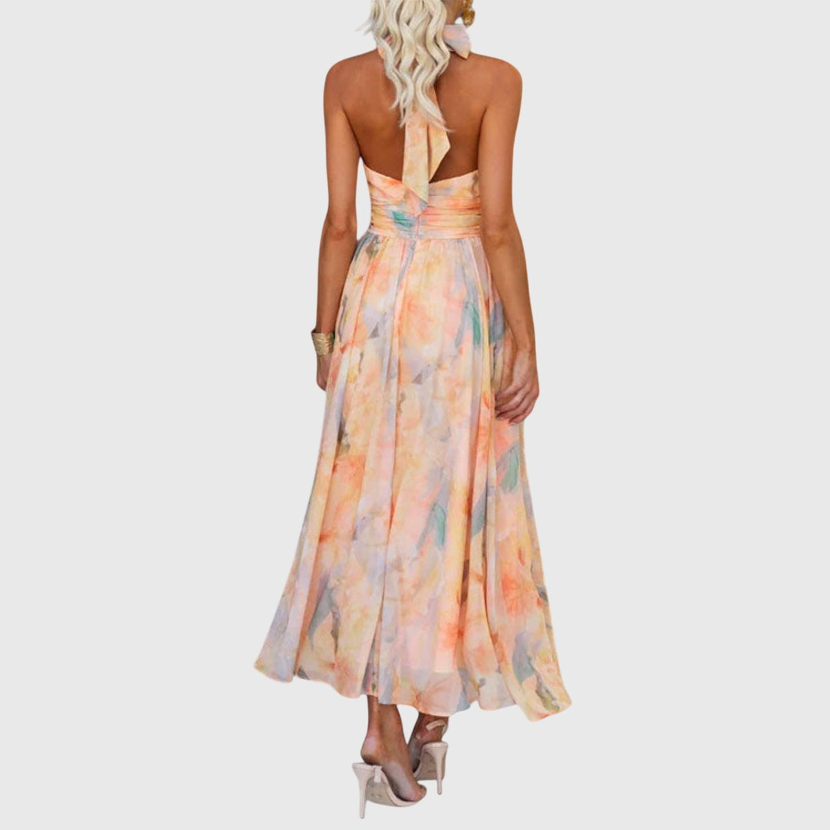 Watercolor Floral Halter Neck Sleeveless Maxi Dress 3