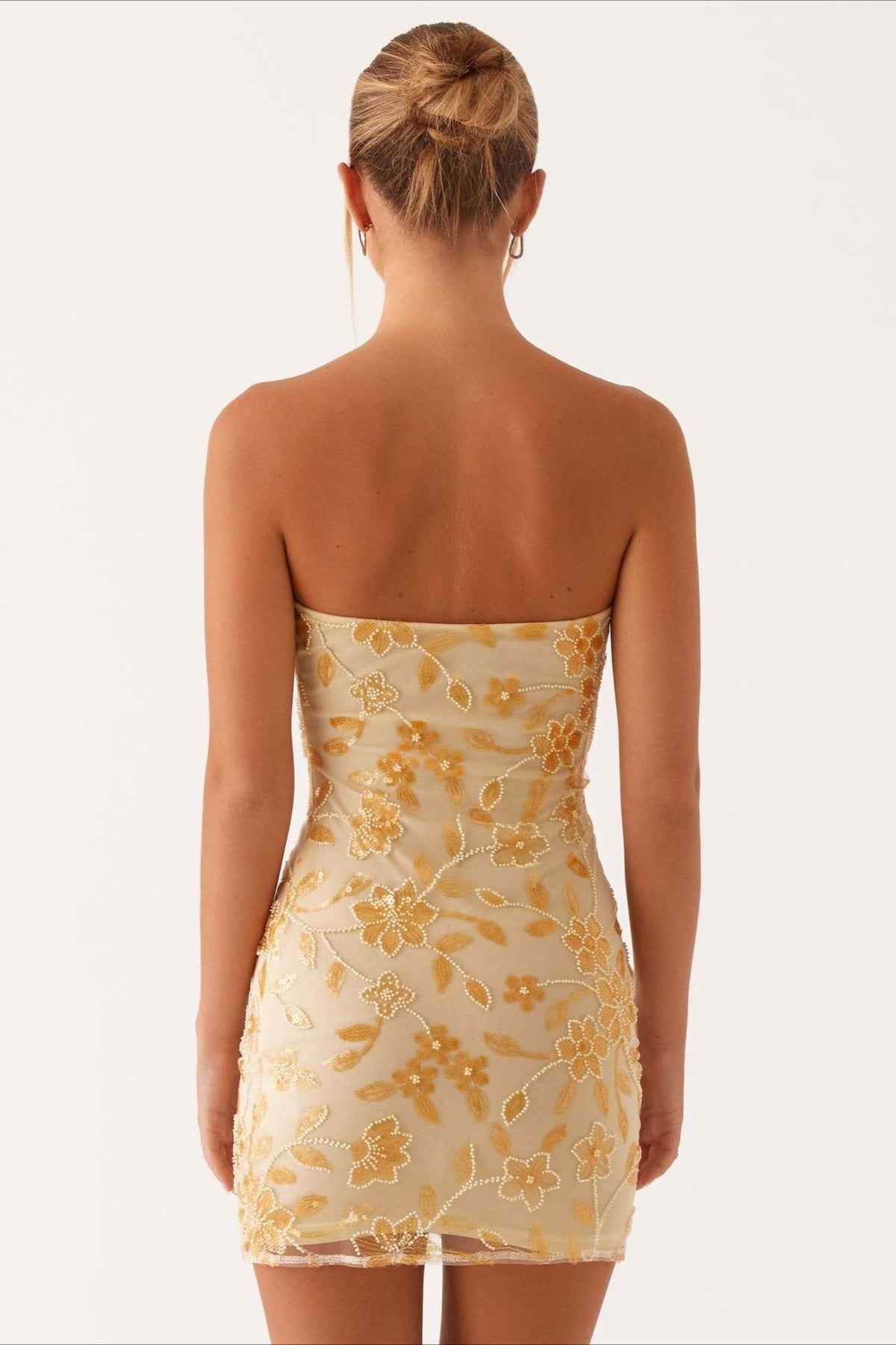 Floral Sequin Strapless Ruched Bodycon Mini Dress - View 5