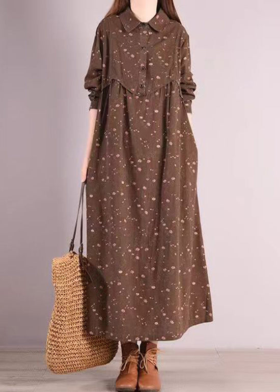 Ditsy Floral Print Collar Button Front Maxi Shirt Dress - View 2