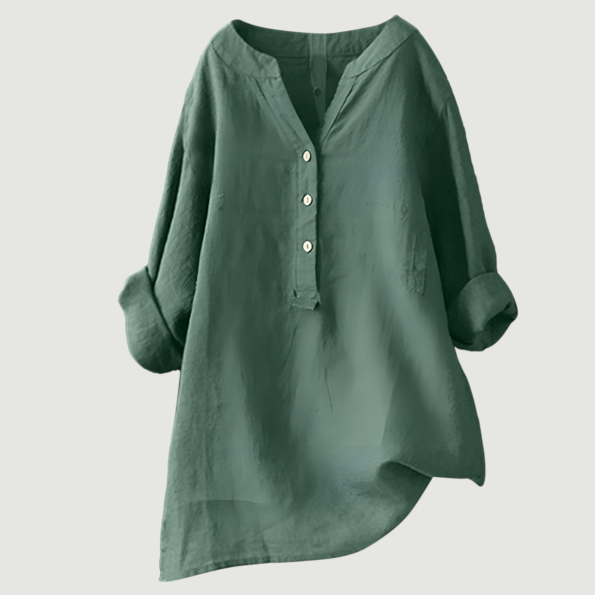 Notch V-Neck Half Button Long Sleeve Linen Blouse 6