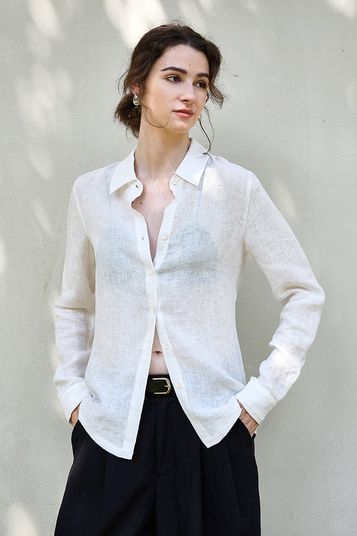 Minimalist Sheer Linen Blouse
