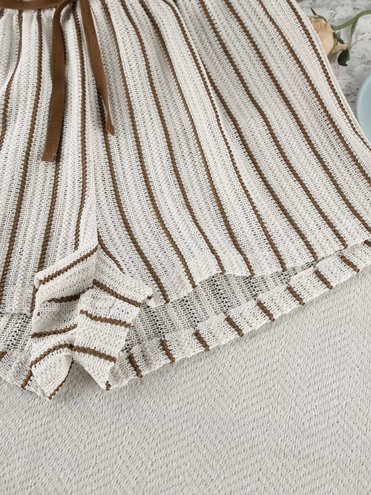 Striped Tie Front Top and Shorts Lounge Set