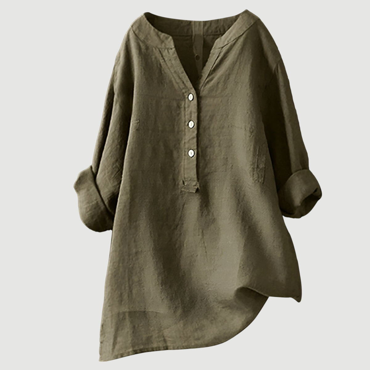 Notch V-Neck Half Button Long Sleeve Linen Blouse 13