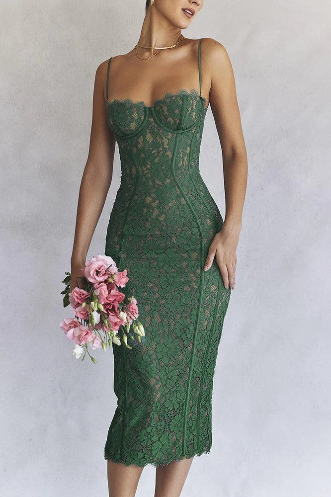 Lace Spaghetti Strap Midi Dress - View 2