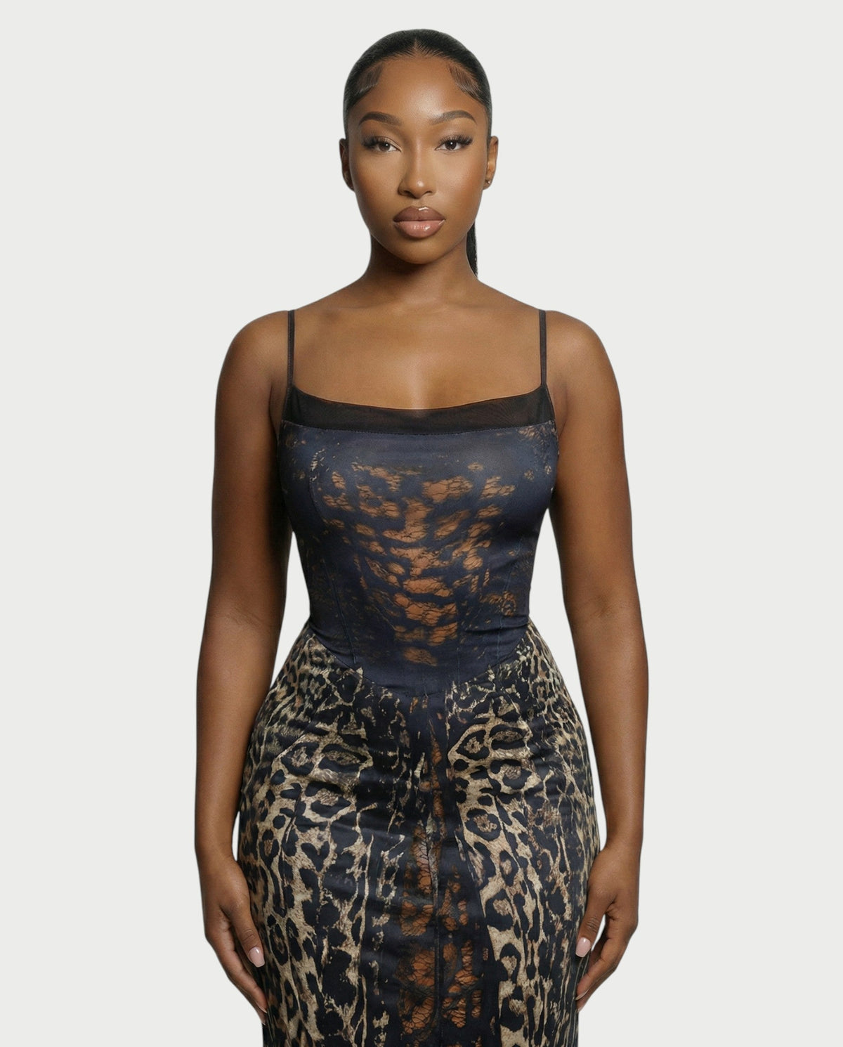 Leopard Print Spaghetti Strap Sheer Maxi Dress 4