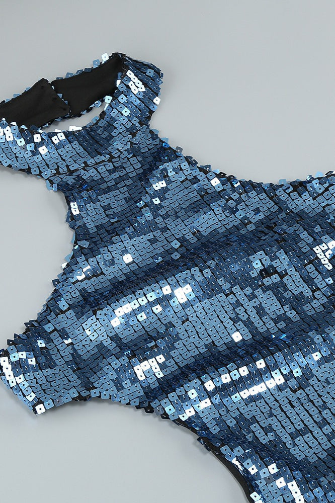 Sequin Halter Neck Cut Out Backless Bodycon Dress - View 3