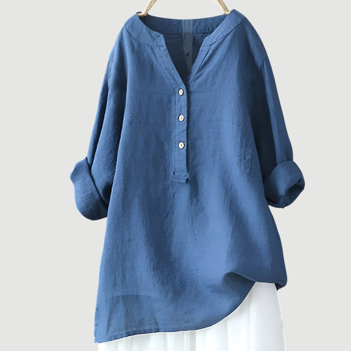 Notch V-Neck Half Button Long Sleeve Linen Blouse 7