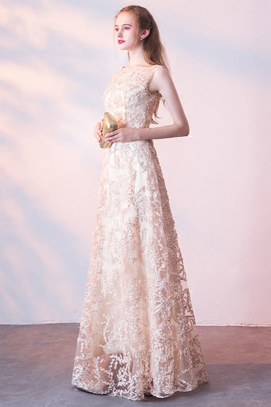Lace V-Neck Sleeveless A-Line Prom Gown - View 3