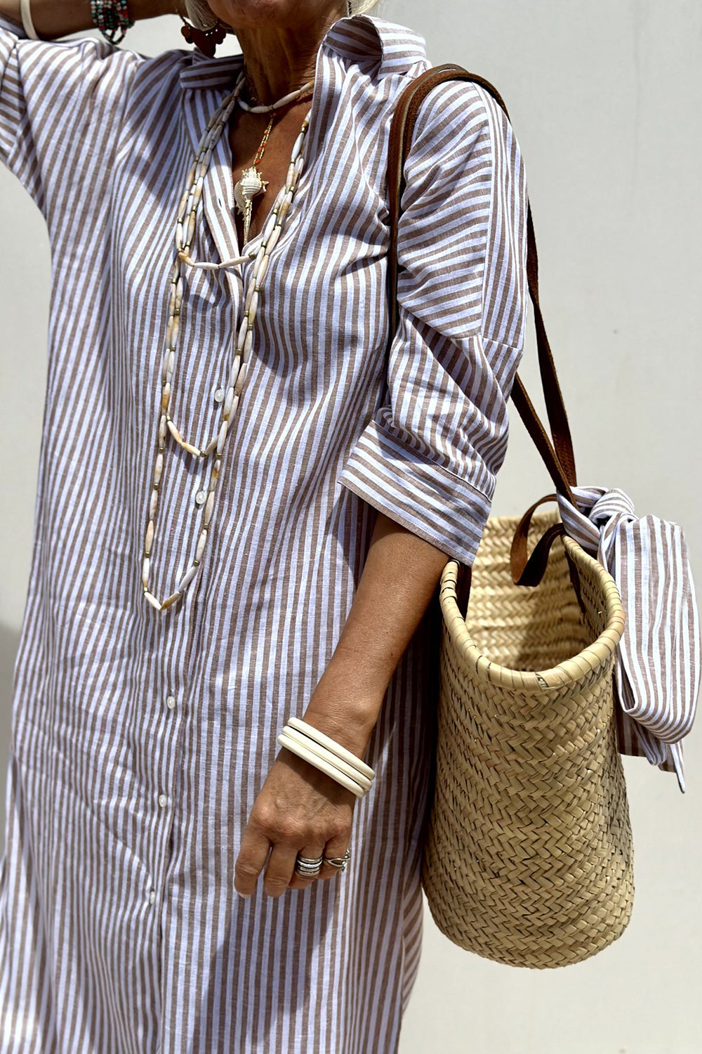 Striped Long Sleeve Button Front Shirt Dress 9
