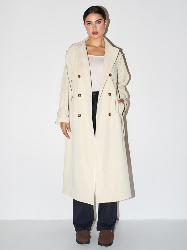 Double Breasted Belted Longline Trench Coat 2