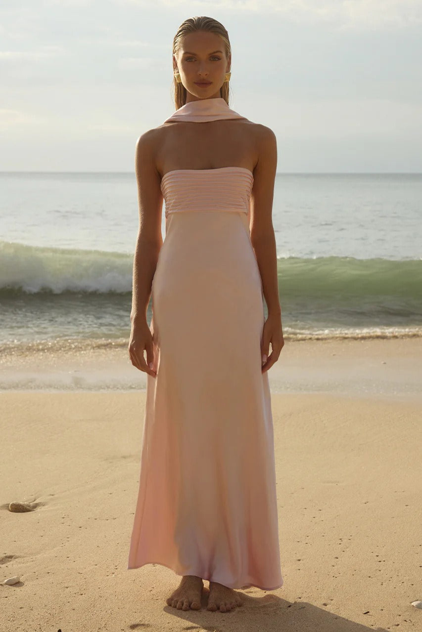 Satin Strapless Ruched Draped Slim Maxi Prom Dress - View 2