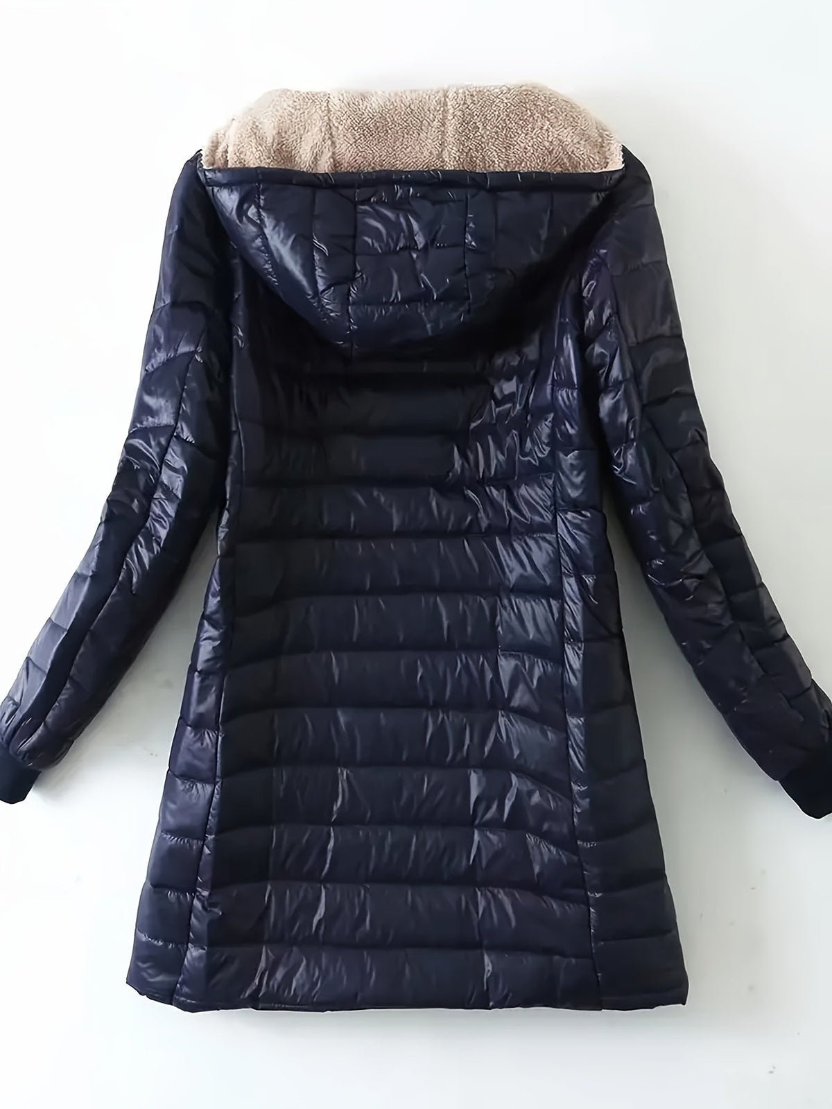 Hooded Fleece Lined Zip Front Longline Puffer Jacket 4