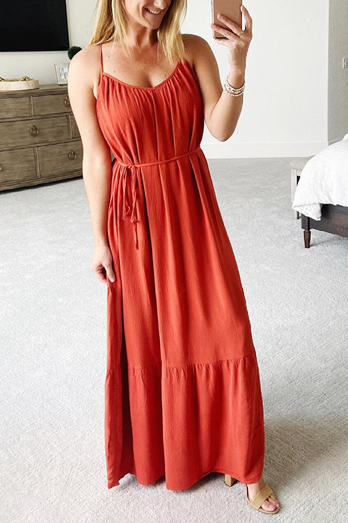 Spaghetti Strap V-Neck Tiered Ruffle Hem Maxi Dress - View 8