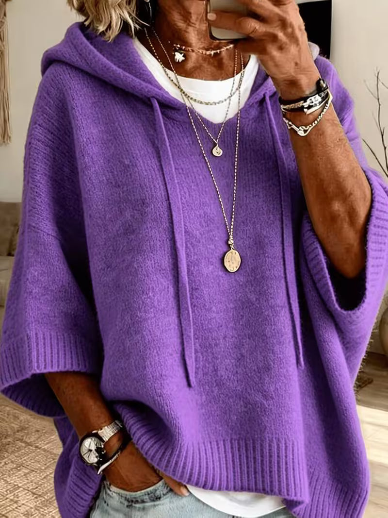 Hooded Drawstring Oversized Knit Poncho Sweater 6