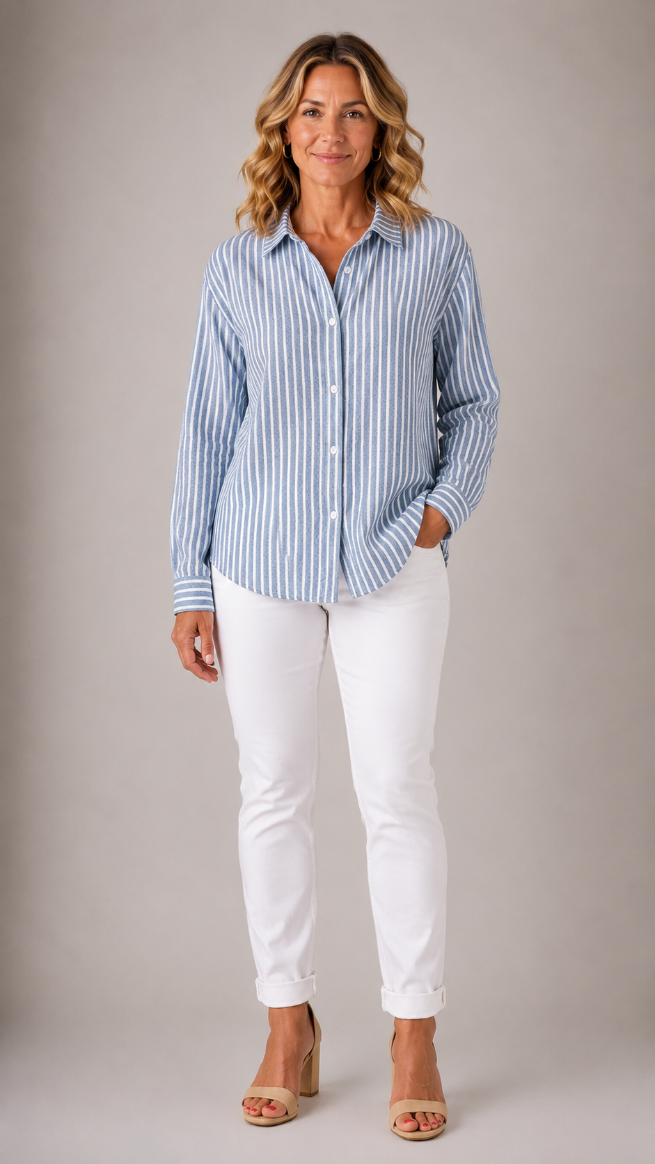 Striped Collared Long Sleeve Button Shirt