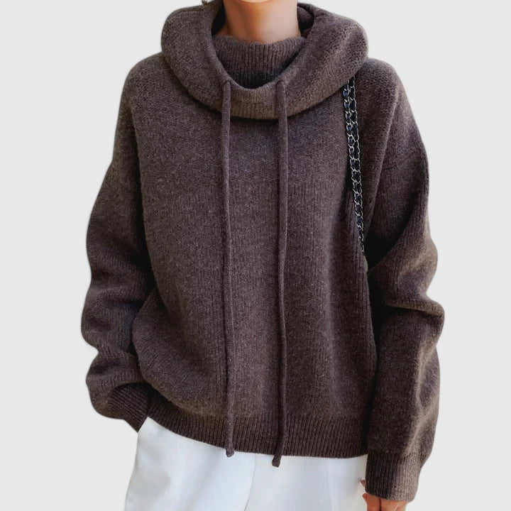Funnel Hooded Drawstring Oversized Knit Sweater 3