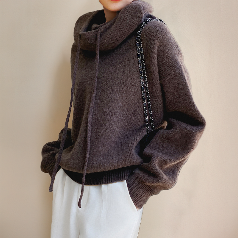Hooded Drawstring Ribbed Hem Oversized Knit Sweater 6