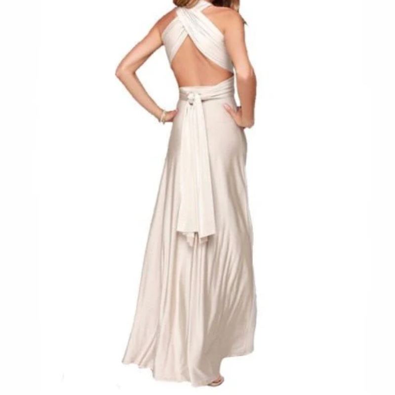 V-Neck Cross Back Ruched Waist Flowy Maxi Dress - View 11