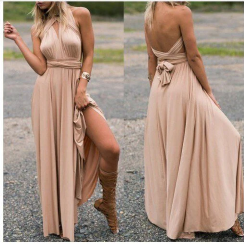 V-Neck Cross Back Ruched Waist Flowy Maxi Dress - View 12