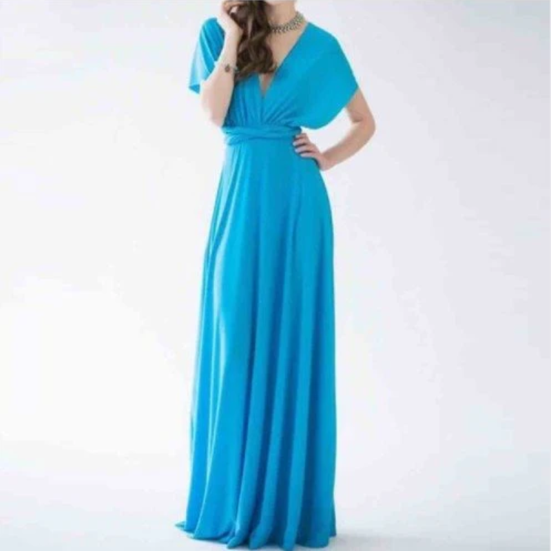 V-Neck Cross Back Ruched Waist Flowy Maxi Dress - View 5