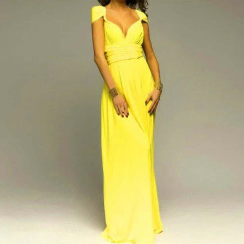 V-Neck Cross Back Ruched Waist Flowy Maxi Dress - View 6