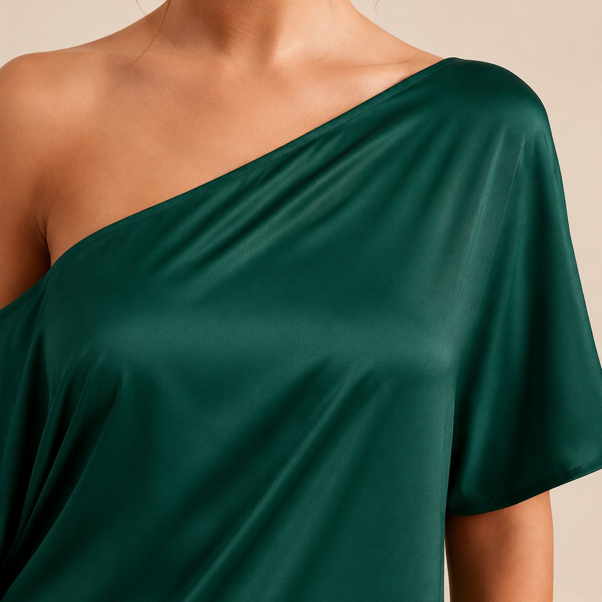 One Shoulder Batwing Sleeve Satin Side Split Maxi Dress 17
