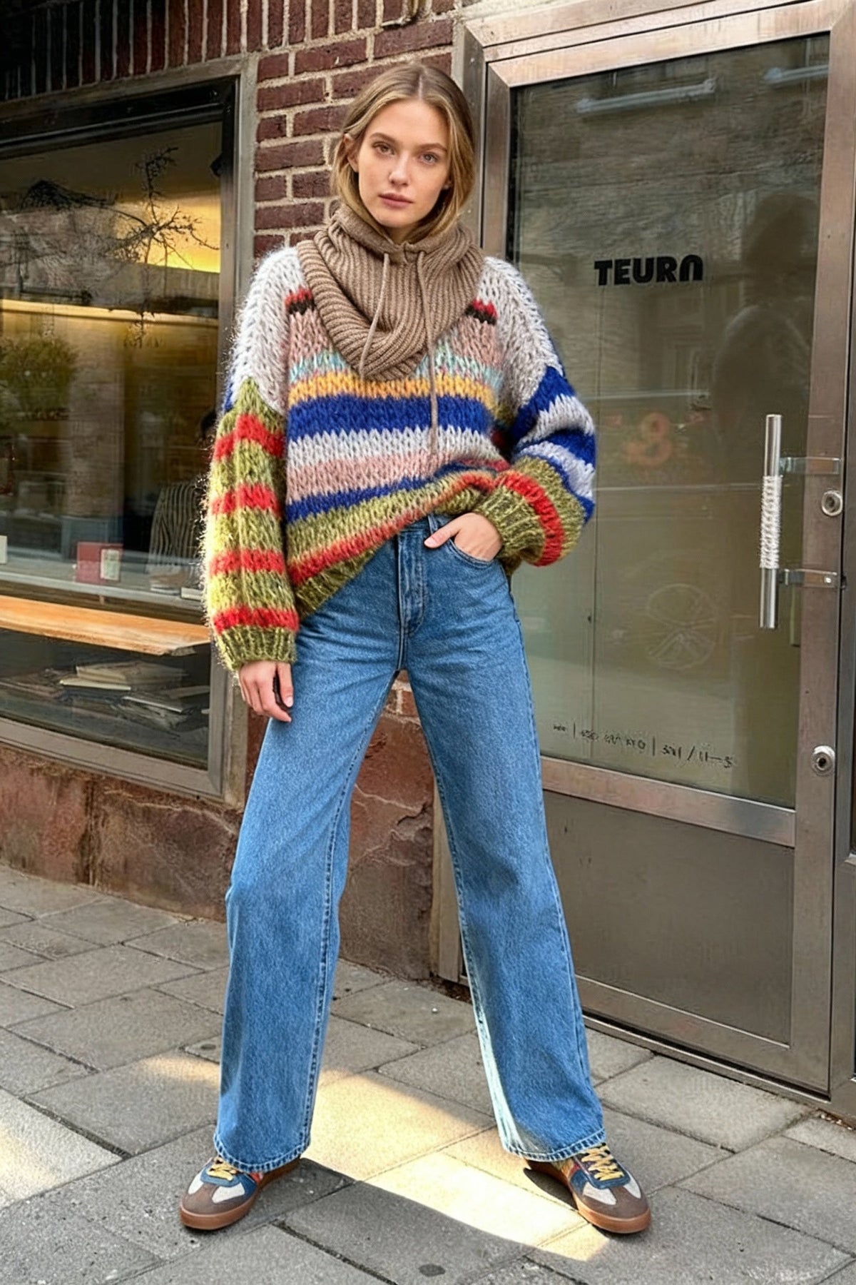 Contrasting Crewneck Hollow Out Knitted Pullover Long