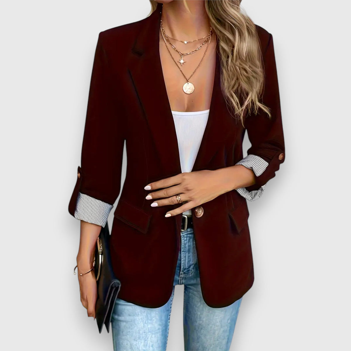 Notch Lapel Roll Up Sleeve Single Button Blazer 5